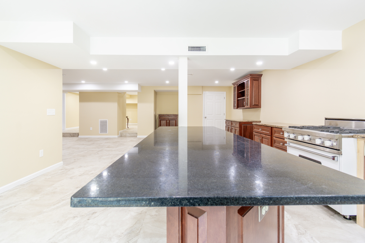 After basement remodeling at Smith Residence in Brookfield CT showing finished basement living space