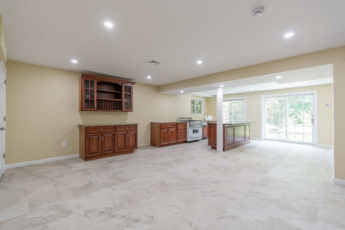 After basement remodeling at Smith Residence in Brookfield CT showing completed basement remodeling work