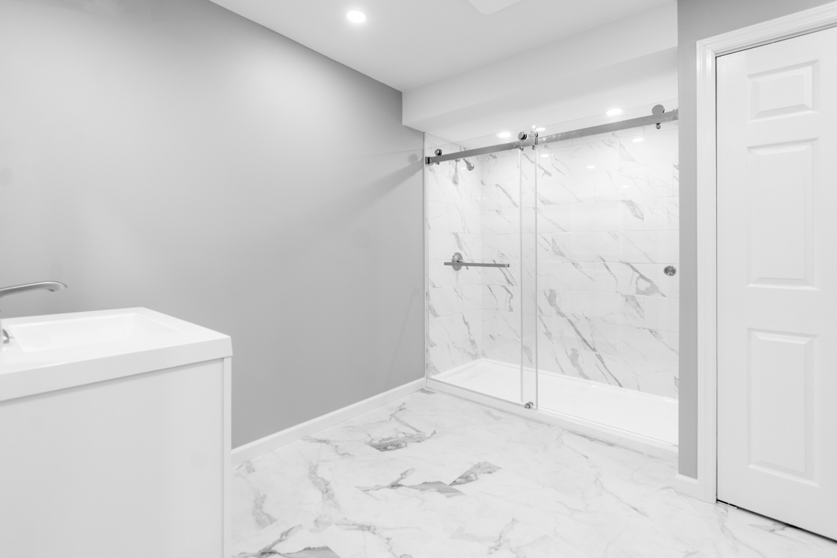After basement remodeling at Smith Residence in Brookfield CT showing completed basement remodeling work